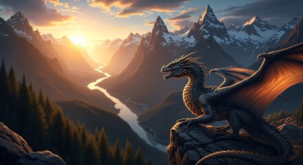 a dragon sitting on top of a mountain