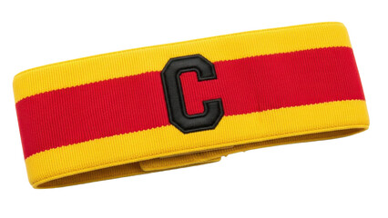 Yellow and red striped headband with black letter c isolated on transparent background