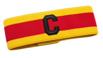 Yellow and red striped headband with black letter c isolated on transparent background