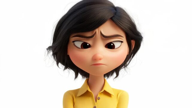 Animated Expressions: A close-up shot captures the nuanced expression of an animated figure with a thoughtful and focused expression. This image is conveying complex emotion and mood. 