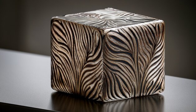 close up of a carved cubic object zebra like stripes smooth polished surface