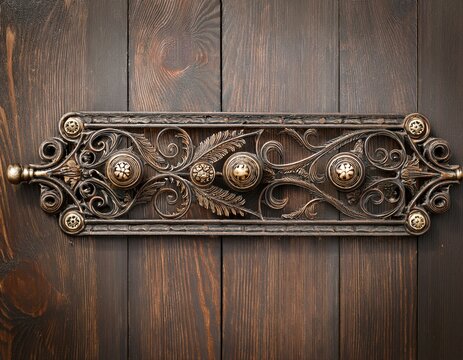ornate aged metal bar with decorative knobs