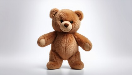 Obraz premium soft and cuddly teddy bear with fluffy texture standing on a white background in a playful pose