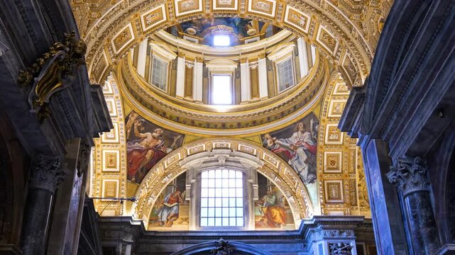 upper sections dome inside saint peter's basilica showcase artwork reflecting religious themes artistic mastery vatican city detailed interior renaissance art 