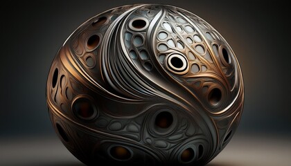 a dark pitted sphere with varied muted metallic tones