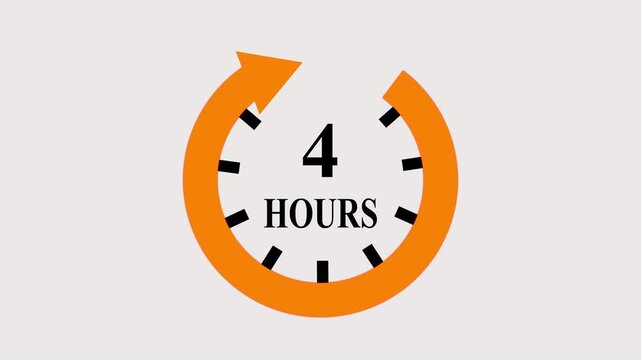 Clock 4 hours icon, isolated on white background with alpha channel ,4 hours service symbol Delivery service, online deal remaining time website symbols, 4K Video motion graphic arrow