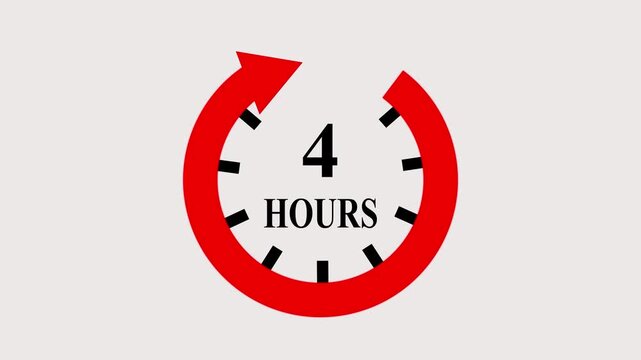 Clock 4 hours icon, isolated on white background with alpha channel ,4 hours service symbol Delivery service, online deal remaining time website symbols, 4K Video motion graphic arrow