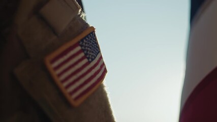 American Flag Patch on Right Shoulder of a Soldier for Memorial Day Celebration