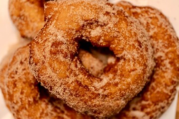 Freshly baked doughnuts with cinnamon sugar