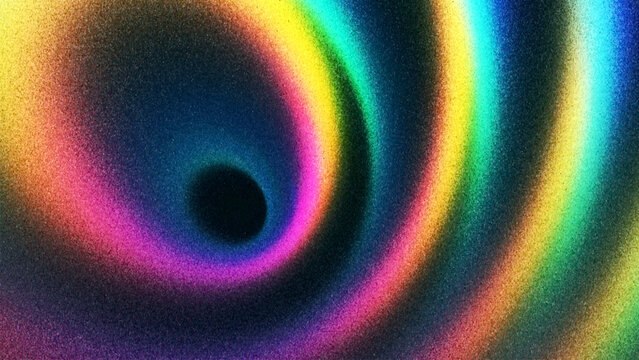 Rainbow gradient with circular flowing waves from thousands of individual dots. Iridescent abstract waves forming spiral folds and rounded shapes. Expressive gradient with swirling circular rhythm