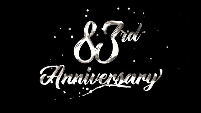 83rd anniversary text animation in silver metallic effect. suitable for celebrating special occasions, invitations, anniversary cards and social media. Includes alpha channel for any background.