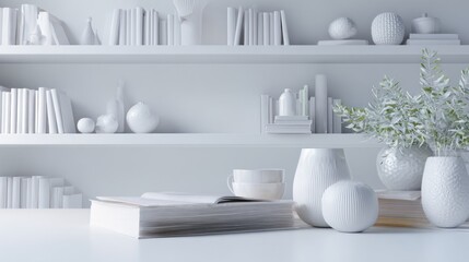 Monochromatic Sophistication: A White-on-White Still Life Composition with Books