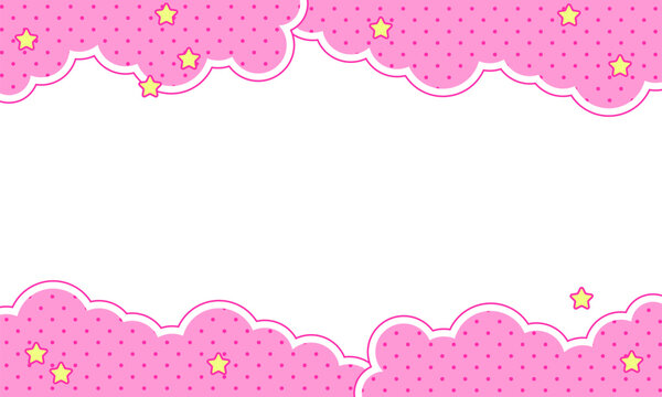 Abstract pink background with stars, clouds. Abstract background with little stars. Decoration banner themed Lol surprise doll girlish style. Invitation card template