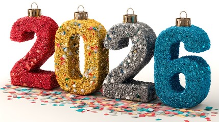 Colorful glittery numbers 2026 for New Year's celebrations, Happy New Year 