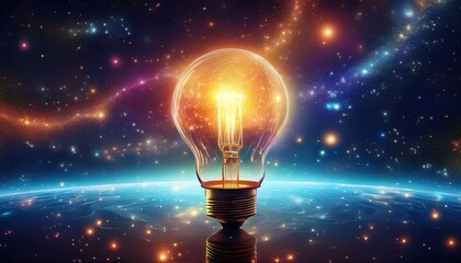 glowing lightbulb in a vast starlit cosmos
