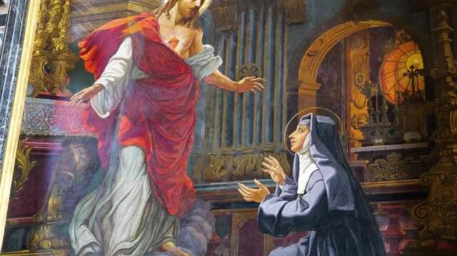 painting sacred heart jesus saint margaret mary alacoque displayed peter's basilica depicting religious vision to of vatican city artistic depiction interior 
