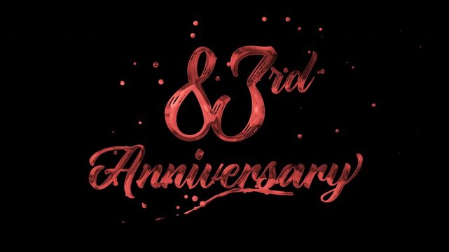 83rd anniversary text animation in red metallic effect. suitable for celebrating special occasions, invitations, anniversary cards and social media. Includes alpha channel for any background.