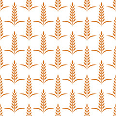 Vector Seamless Pattern with Agriculture Wheat and Cereal Ears on White. Organic Wheat, Rice Ear Design Template. Bread, Beer Packaging, Farming, Organic Food Concepts