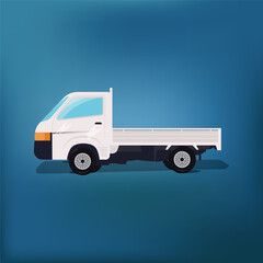 Adobe IlluFlat vector illustration of a white pickup truck in side view on a blue gradient background, representing transportation, delivery, logistics, and commercial vehicle conceptsstrator Artwork