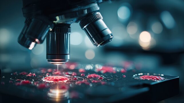 Detailed Microscope Analysis of Microscopic Biological Sample Under Illumination - Powered by Adobe
