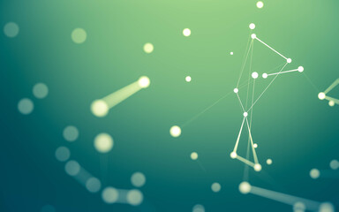 Abstract background. Molecules technology with polygonal shapes, connecting dots and lines. Connection structure. Big data visualization.