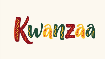 Celebrate Kwanzaa with vibrant, festive lettering in red, yellow, and green, honoring African American heritage and cultural traditions