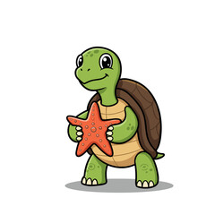 Obraz premium Funny green cartoon turtle smiling in a cute vector illustration