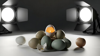 Eggs Broken Shell in Studio Light