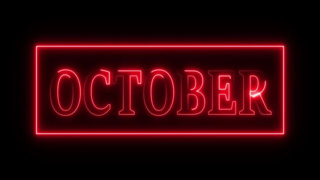 Animation of glowing neon shine month name October text icon animation on black background. 4k neon creative video motion graphic - Powered by Adobe