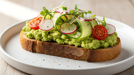Avocado Spread Toast with Cucumber Roll and Radish