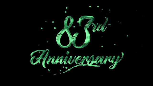 83rd anniversary text animation in green metallic effect. suitable for celebrating special occasions, invitations, anniversary cards and social media. Includes alpha channel for any background.