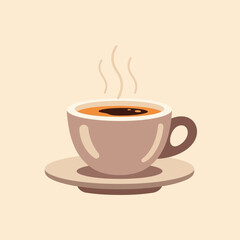 Obraz premium Steaming Cup of Coffee on Saucer, Minimalist Flat Design