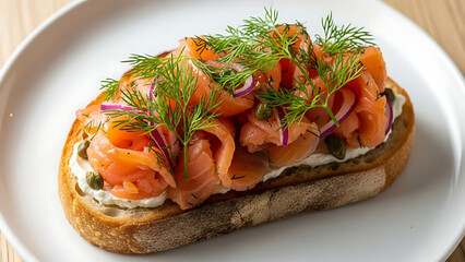Salmon Carpaccio on Toast with Dill Cream