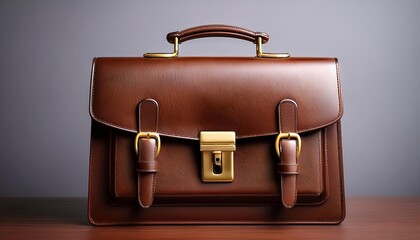 brown leather briefcase with gold clasp