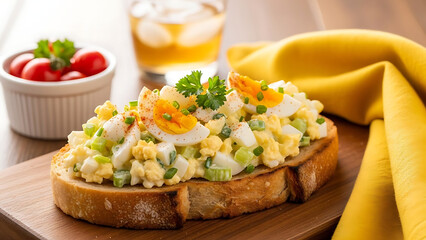 Egg Salad Toast with Celery Onion and Herbs on Bread