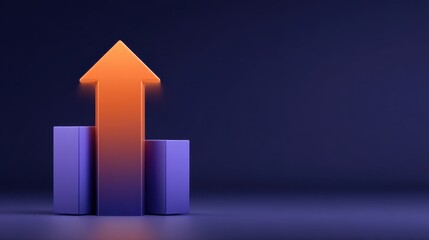 3D illustration of a glowing arrow symbolizing growth and progress with vibrant colors and a clean background, perfect for business and finance themes