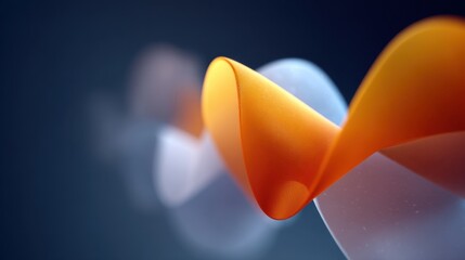 Abstract digital wave shapes in vibrant orange and translucent tones creating an artistic visual representation of motion and fluidity on a dark background