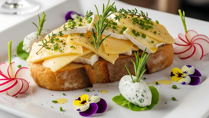 Open Faced Cheese Toast with Herbs