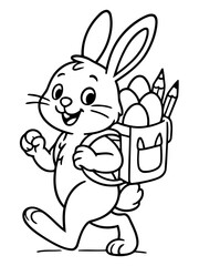 Rabbit with Easter Egg Sack: A charming rabbit with a delightful sack filled with colorful Easter eggs and pencils, bringing the joy of Easter.