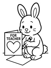 Obraz premium Rabbit's Message of Gratitude: A charming rabbit, holding a pen, is depicted preparing a heartfelt greeting card, symbolizing appreciation