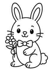 Obraz premium Bunny with flower: A charming illustration featuring a bunny with flower, conveying simplicity and cuteness.