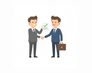 Businessmen shaking hands with approval sign