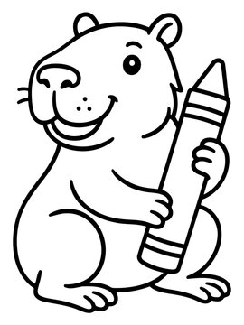 Cavy with a crayon: A cheerful cavy holds a crayon, ready to embark on a creative journey, with a playful smile.