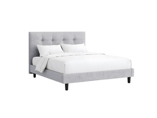 Modern light gray tufted upholstered bed isolated transparent