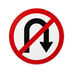 Fototapeta premium Prohibition of U-Turn: A clear sign indicates that U-turns are not permitted. isolated on a transparent background