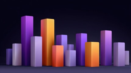Vibrant Geometric Bar Graphs on Dark Background Illustrating Data Visualization and Analytics Concepts for Business Presentations and Reports