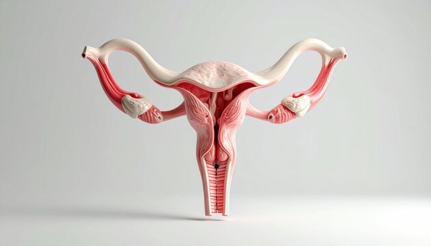 Anatomical Model of the Female Reproductive System Uterus and Fallopian Tubes.