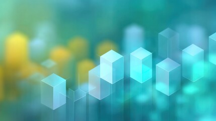 Abstract Representation of Data Analytics with Blurred Geometric Shapes in Vibrant Blue and Green Background in Modern Business Concept