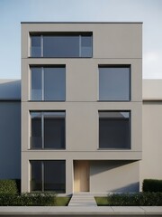 Contemporary Home Facade with Geometric Design and Muted Color Palette