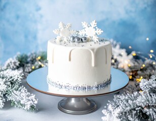 겨울 눈송이 케이크 Winter Snowflake Cake on Elegant Stand

